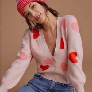Anthropologie Maeve Pink Heart Cardigan